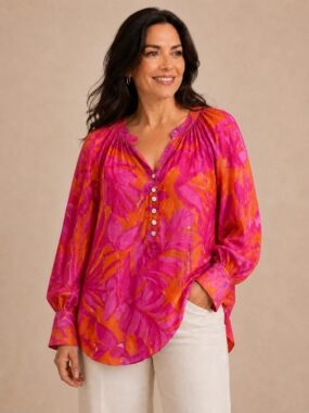 Pink and Orange Floral Cotton Blouse