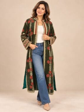 Embroidered Cotton Velvet Coat