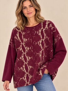 Metalic Snakeskin Print Oversized Jumper