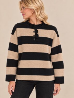 Stripe Frill Neck Jumper