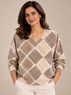 Abstract Argyle V-Neck Jumper